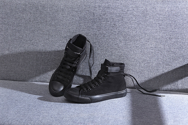 High-Top Canvas Shoes Korean Casual All-Match Flat-Heel Buckle White Student Trend Sports