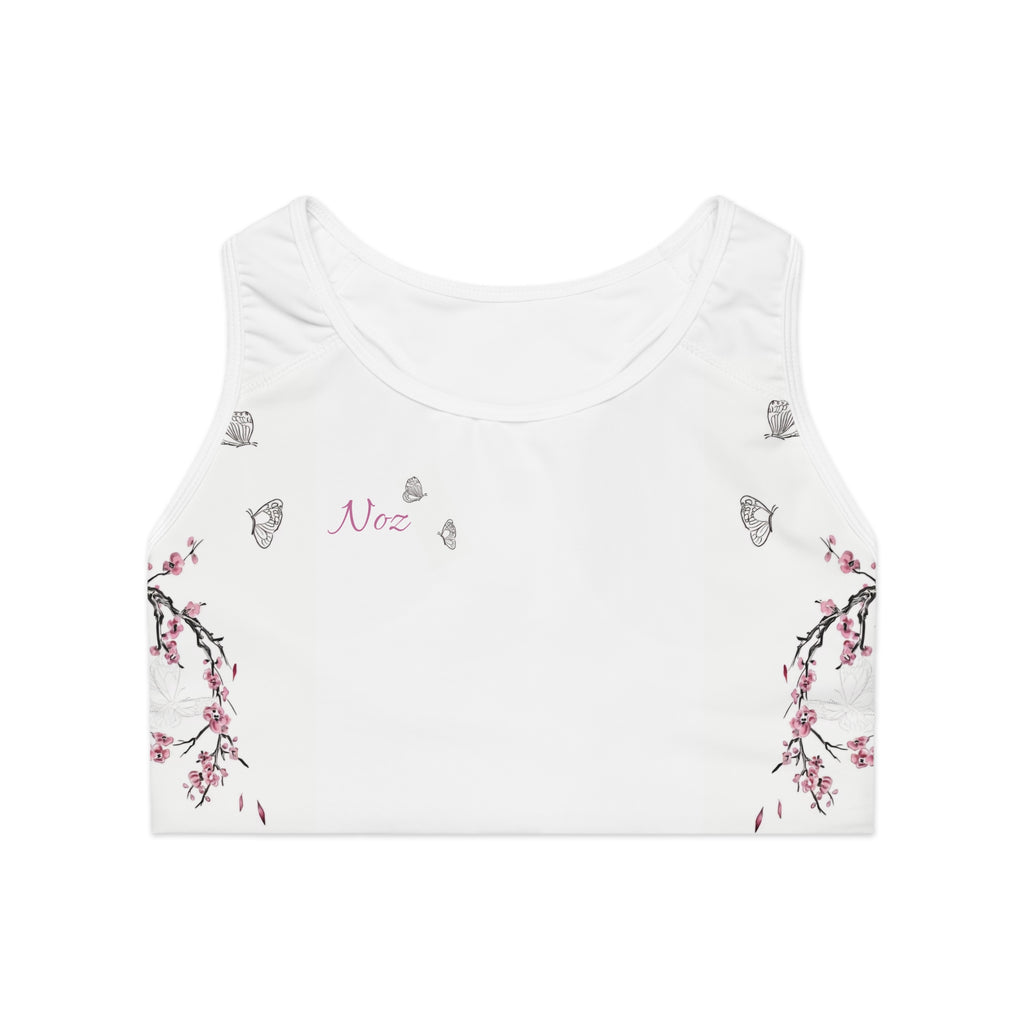 Floral Blossom Sports Bra with Butterfly Design