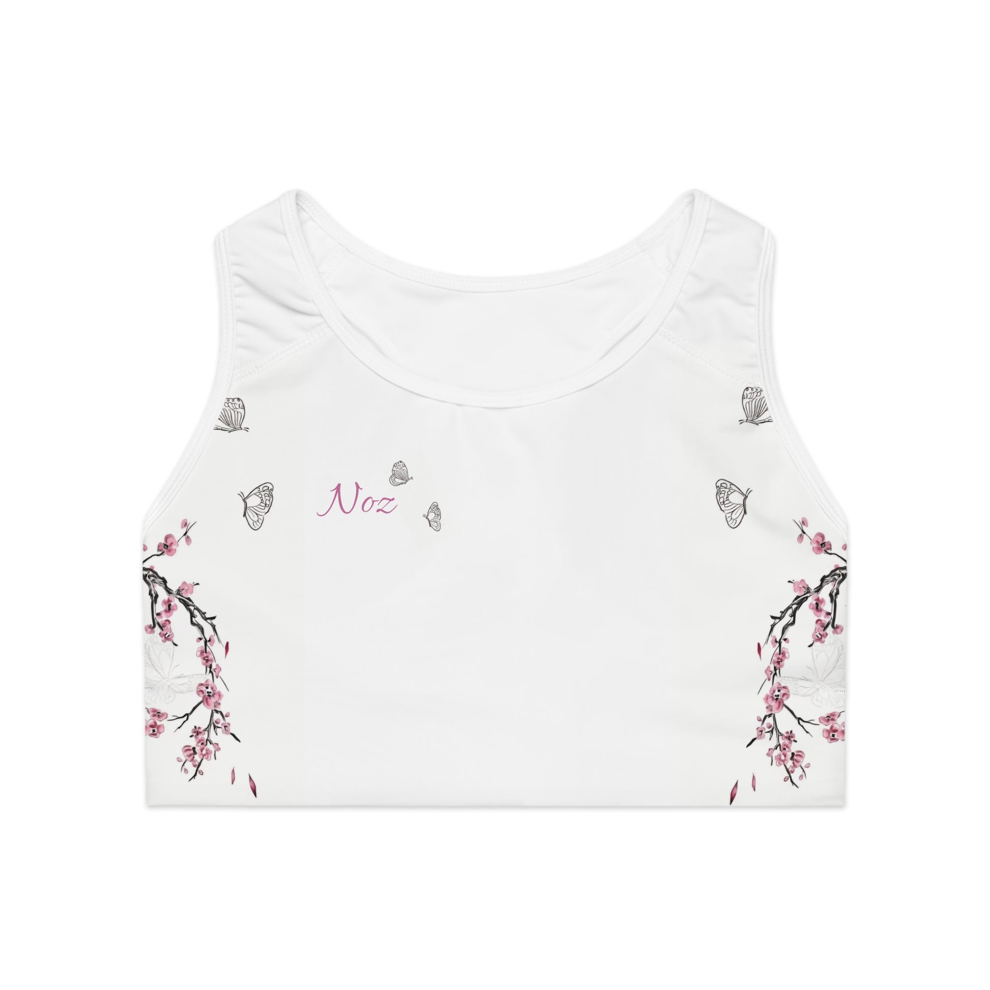 Floral Blossom Sports Bra with Butterfly Design