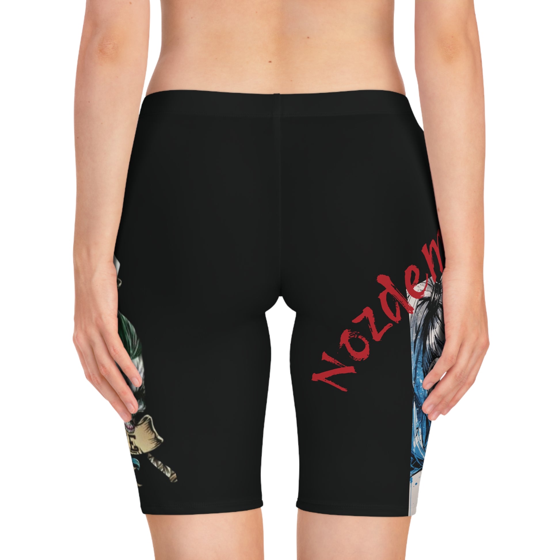Rebellious Harley Quinn Bike Shorts, Edgy Fitness Wear, Ladies Activewear, Comic Style Shorts, Unique Workout Gear