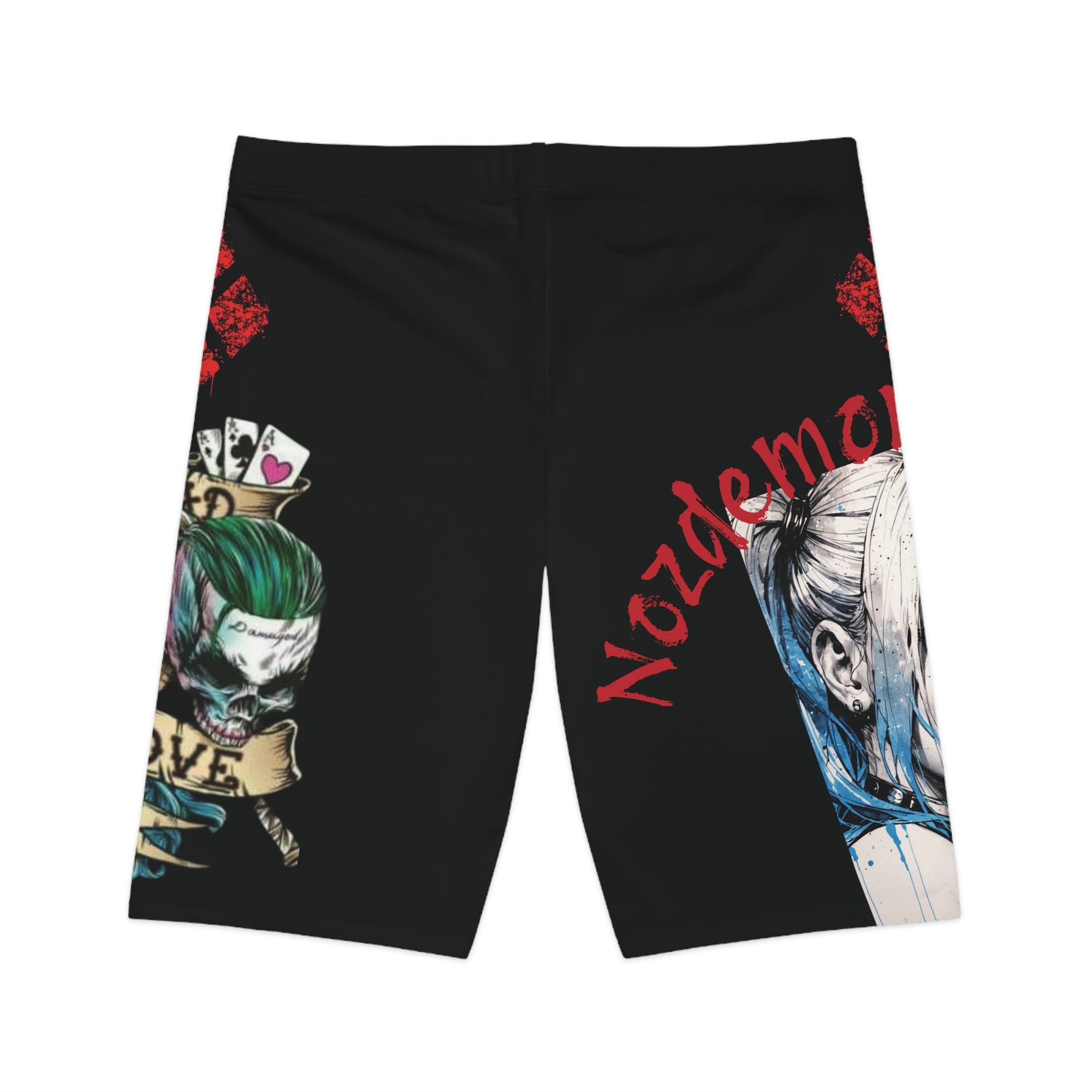 Rebellious Harley Quinn Bike Shorts, Edgy Fitness Wear, Ladies Activewear, Comic Style Shorts, Unique Workout Gear
