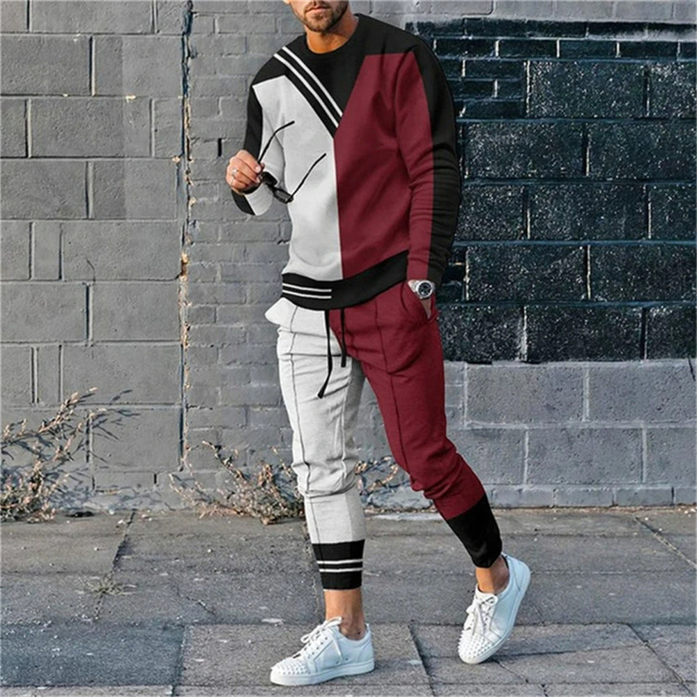 Men's 3D Digital Printing Loose Casual Long Sleeves Trousers Suit