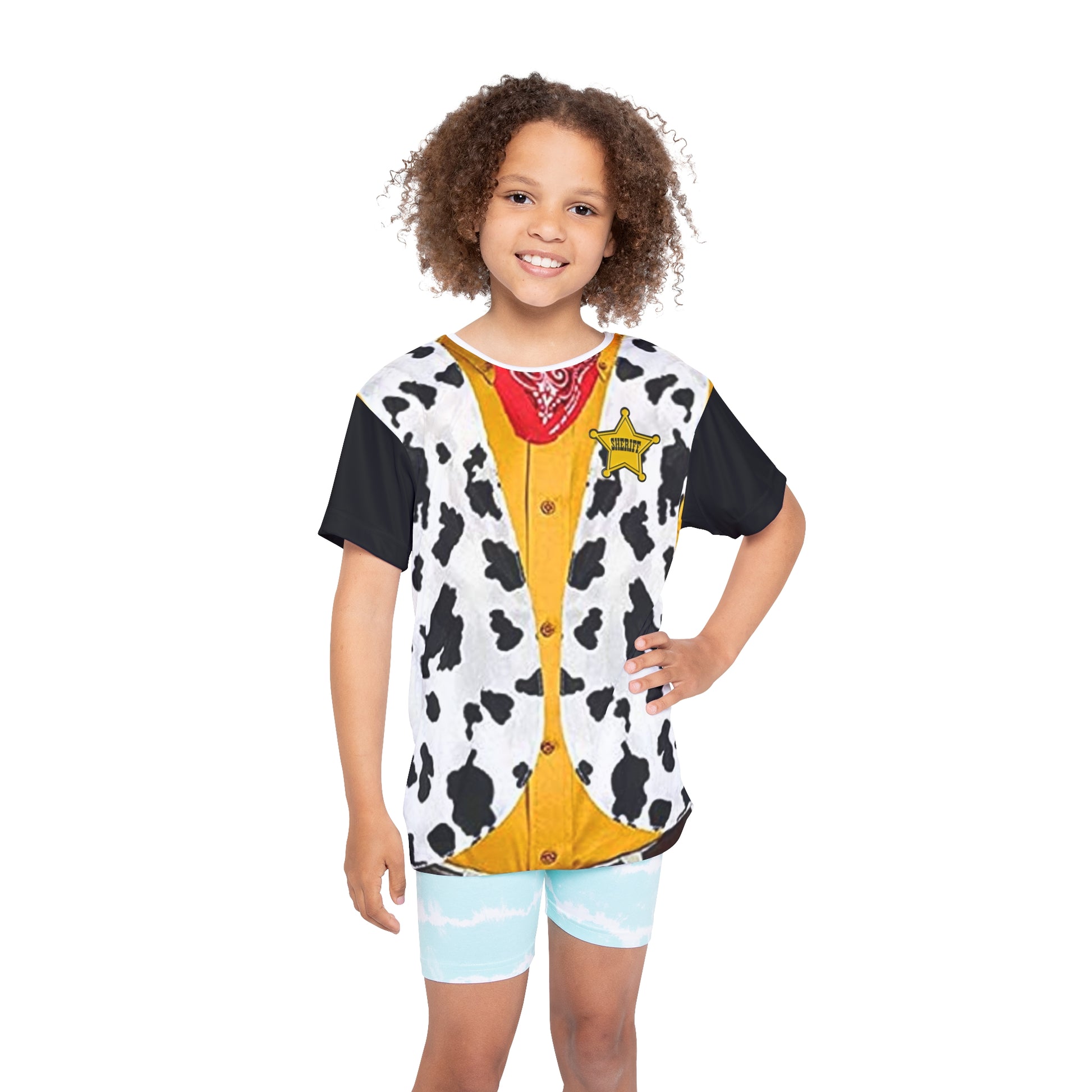 Wild West Kids Sports Jersey, AOP Graphic Tee for Rodeo Fans, Cowboy Costume Shirt, Cool Kid Apparel, Halloween Outfit, Birthday Gift