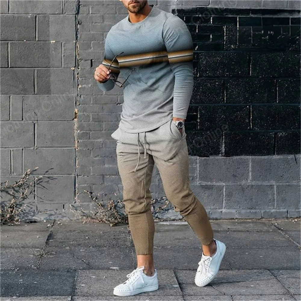 Men's 3D Digital Printing Loose Casual Long Sleeves Trousers Suit