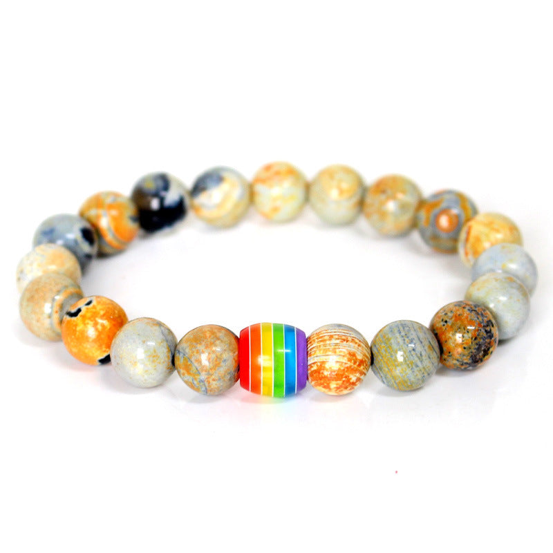 Rainbow Bead Bracelet Pride Natural Stone Strand Couple Bracelets